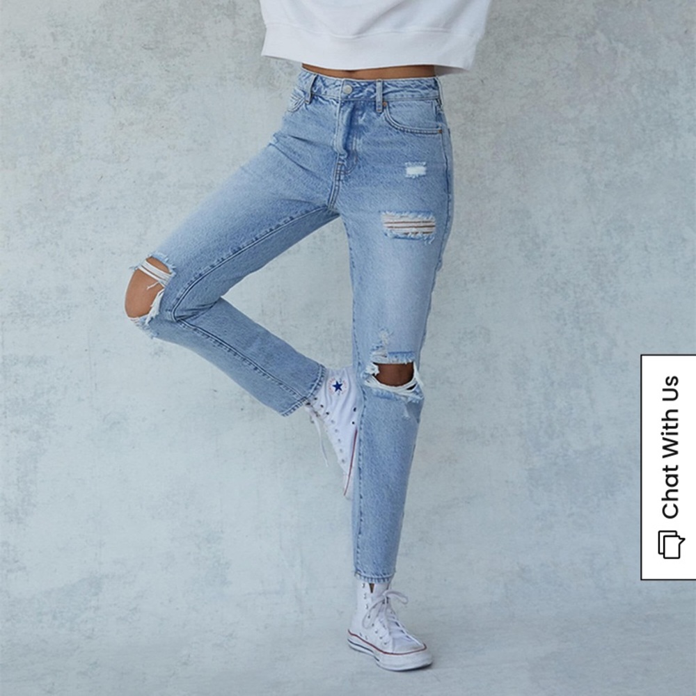 PACSUN Eco Light Blue Distressed Mom Jeans